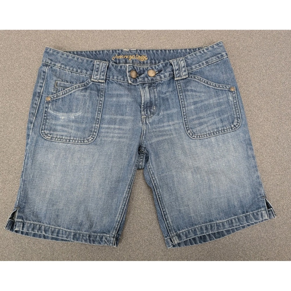 Vintage American Eagle Women's Shorts Size 12 Blue Denim Bohemian Y2K Zip
